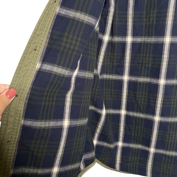 LL Bean Blue Flannel Lined Hurricane Shirt Mens Small Vintage Chore Green Canvas - Picture 4 of 6